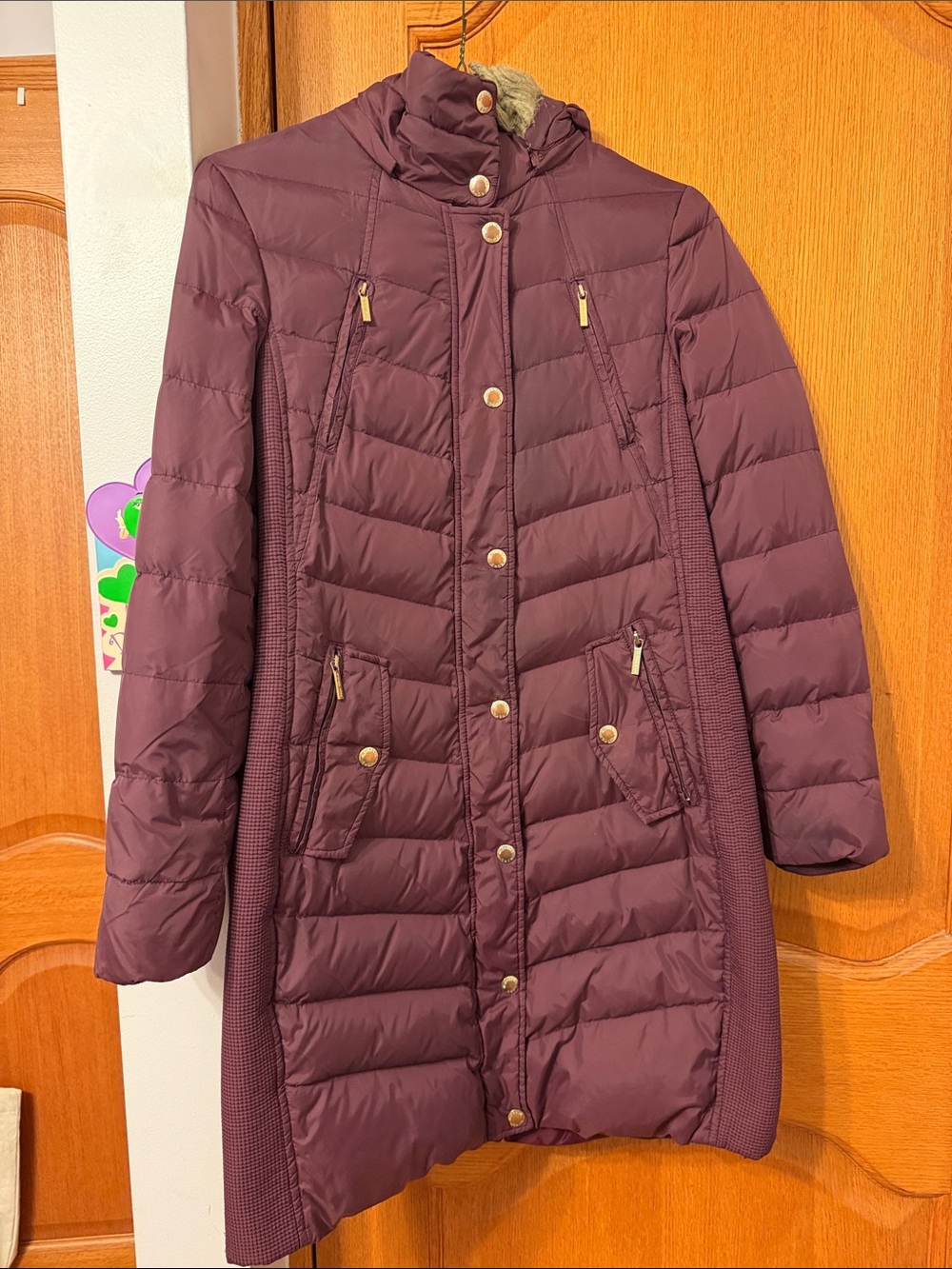 MICHAEL Michael Kors Quilted Long Puffer Coat in Plum